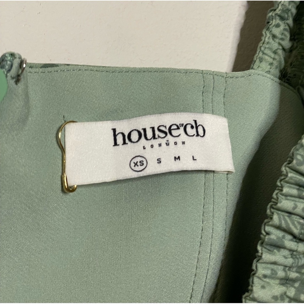 House of CB Tallulah Green Tonal Floral Puff Sleeve Midi Dress - Picture 7 of 8